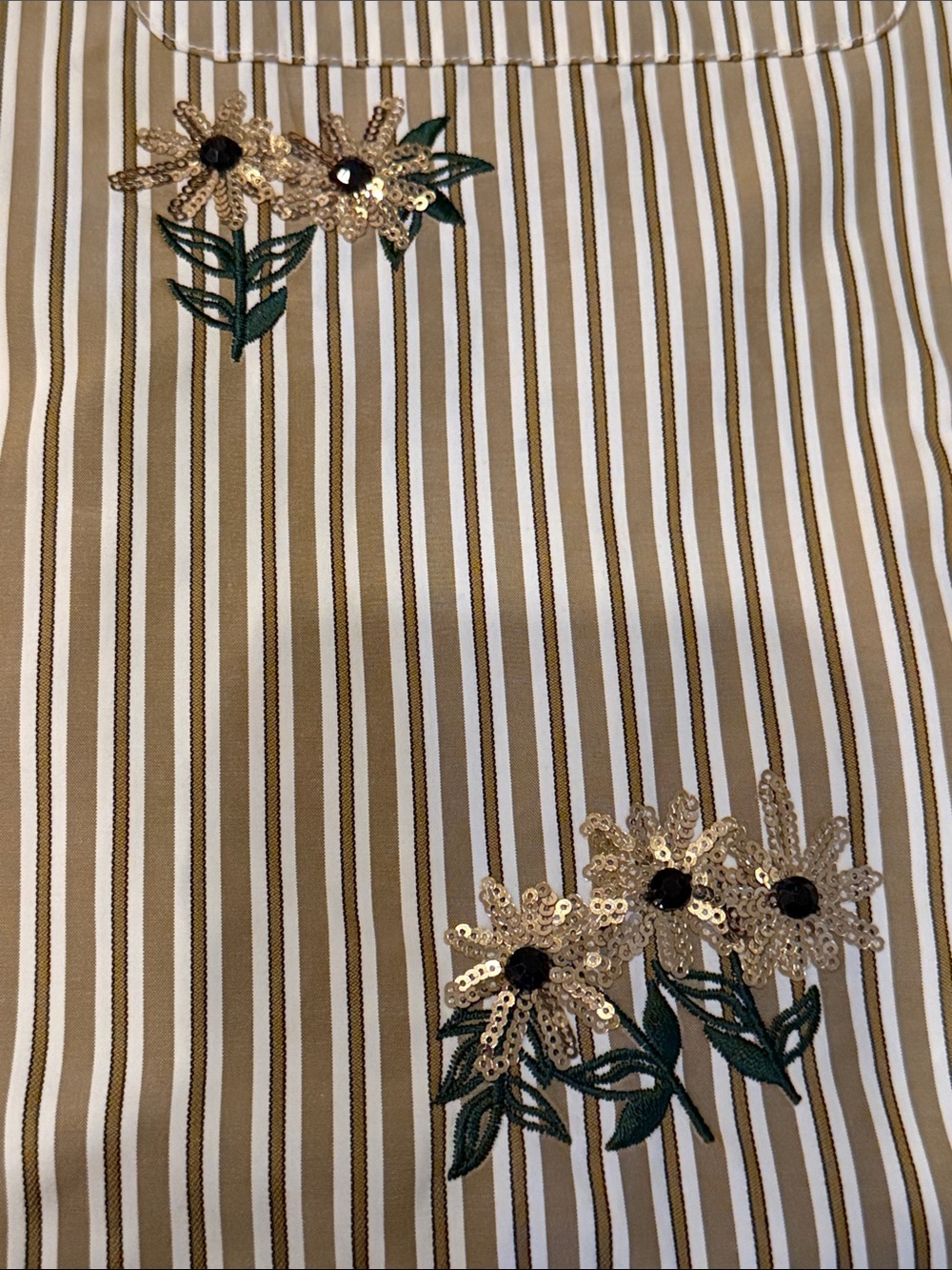 NWT SANDRO STRIPED SHIRT SEQUIN EMBROIDERY 4 white olive brown - Picture 8 of 8